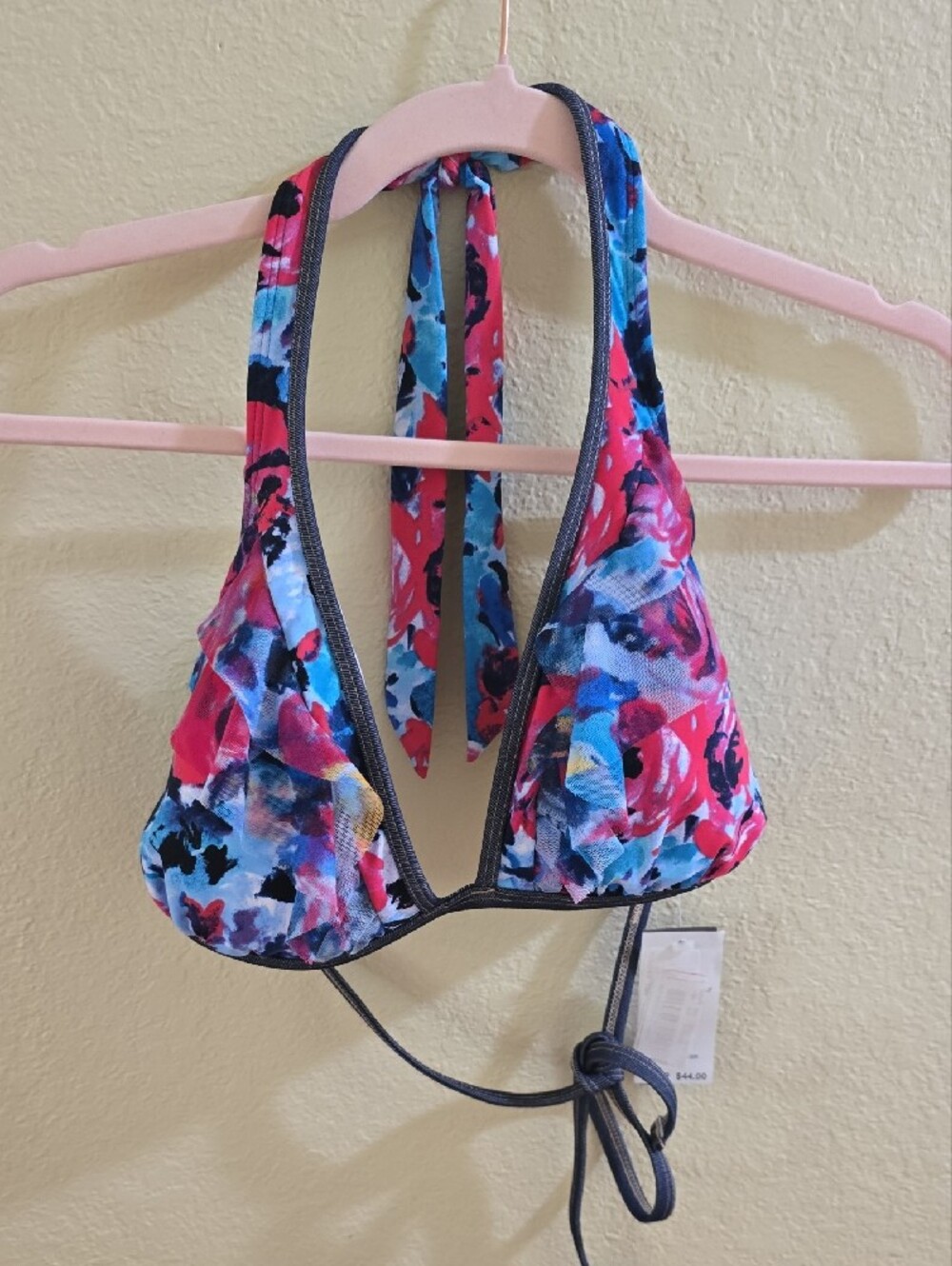 NWT Kenneth Cole Reaction Floral Halter Bikini Top in Blue & Pink